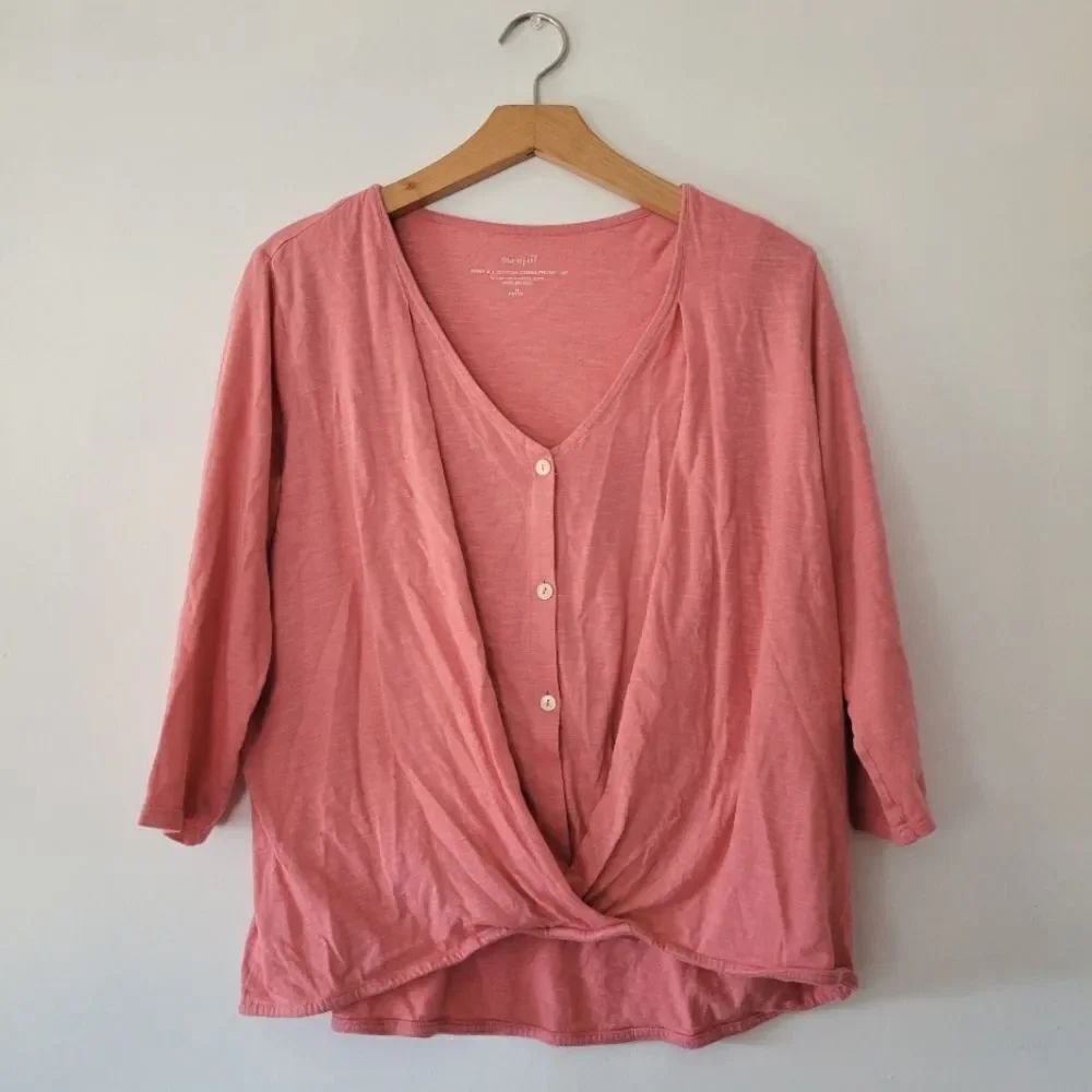 J. Jill Pure Jill 100% Cotton Cross-Front Wrap Top | Pink | PM Petite Medium